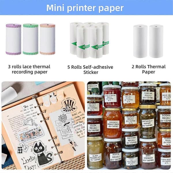 10 ruller termisk papir selvklæbende etiketpapir, til mini etiketprinter bærbar termisk