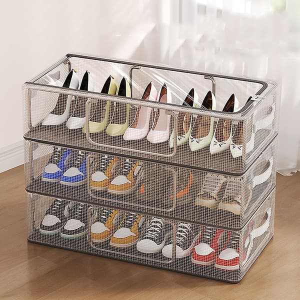 Large Stackable Shoe Holder Transparent Portable Shoe Organizer for Bedroom