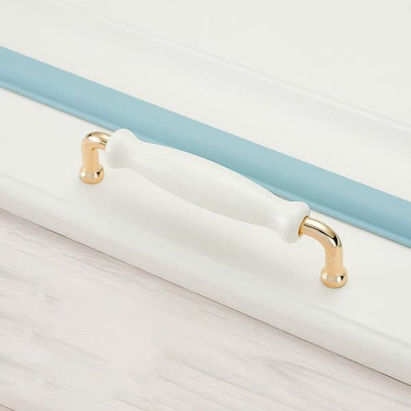 Ceramic Cabinet Handles, 2-pack Gold, 128mm/4\", Drawer Handles for Kitchen & Shoe Cabinets