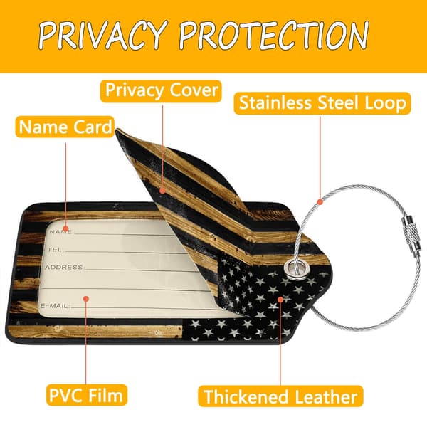 2-pack PU-läderbagagebrickor för resväskor - Amerikansk flagga i trä Wood American Flag