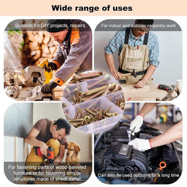 Wood Screw Assortment 360-piece Wood Screws, Self-tapping Wood Screws, M3/M3.5/M4 Countersunk Head, Countersunk Head Set, Self-tapping Wood