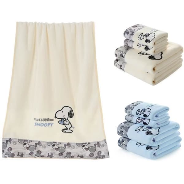 BLÅ 4-delt Snoopy håndkle- og badehåndklesett for unisex voksne eller barn