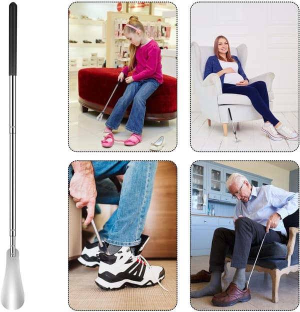 Long Handle Shoehorn, 31-65CM Telescopic Shoehorn, Smooth Metal