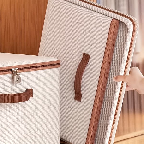 Foldable Under Bed Storage Box with Lid - Fabric Organizer for Clothes and Bedding 【Beige】 2XL 2XL 【Beige】