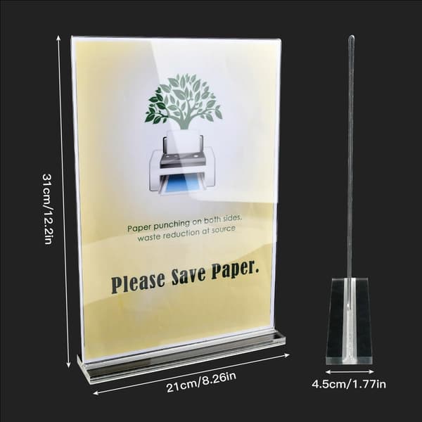 A4 T-formede borddisplaystativ, akrylmenyholder, akrylborddisplaystativ med base, menykortdisplaystativ, A4 plexiglassholder
