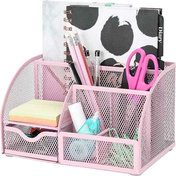 (pow yeah!) Netbordssorterer Kontor Med 7 Rum + Skuffe Penneholder/Multifunktionel Sorterer Ex348 Rosa
