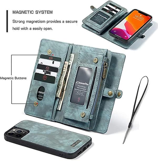 Leather Wallet Case Compatible with iPhone 13 Pro Max, 2-in-1 Magnetic Detachable Slim Case with Card Holder for 6.7 inch [JUN]