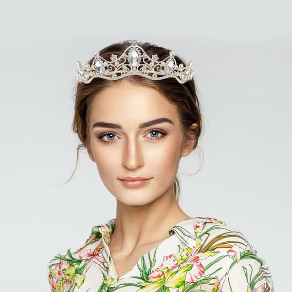 Barokk Rhinestone Brudetiara Bryllupshodebånd Gullbase Hvite Krystaller Elegant Hodeplagg for Brudefest Bursdagsforestilling