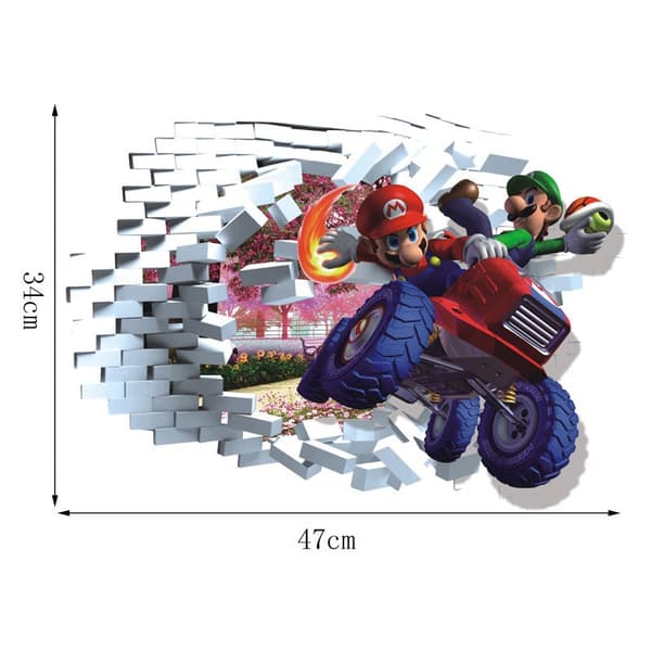 34 × 47 cm 3D ødelagt vegg Mario barnerom vegg d