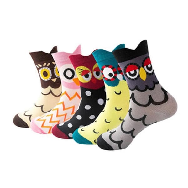 Funny Owl Socks for Women - Cozy Cute Printed Patterned Fun Socks, 5 Pairs, Creative Socks