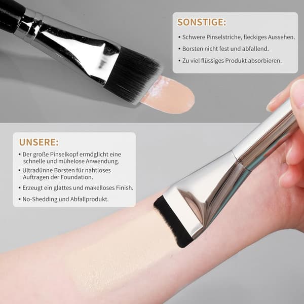 Ultra-Thin Flat Foundation Brush Set 2 pcs compatible with powder lid Silver synthetic bristle makeup tool