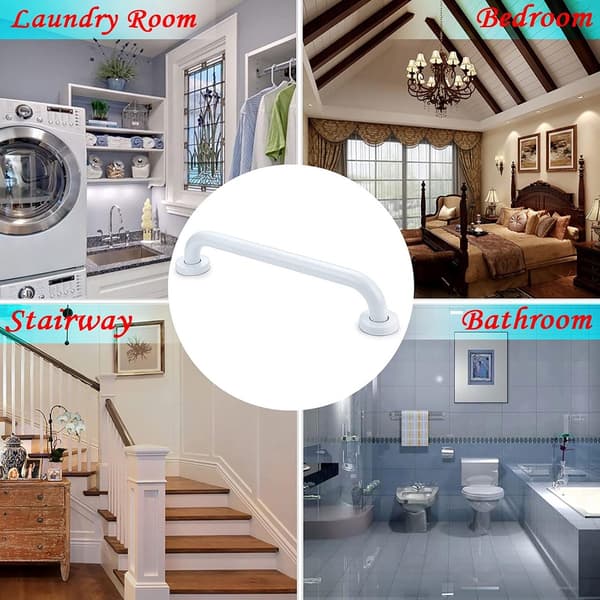 Wall-mounted support handle - 40 cm - White stainless steel - For toilet, bathtub, shower - Increases safety & stability
