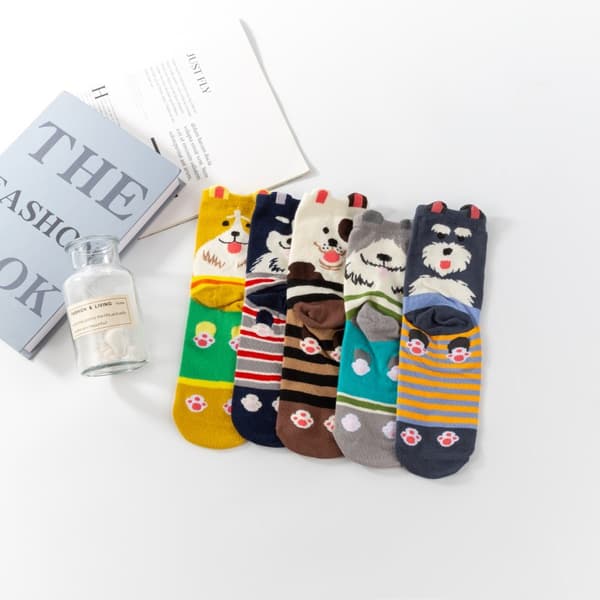 Hundeformede sokker 5-pakning nye damesokker grenseoverskridende bomull så