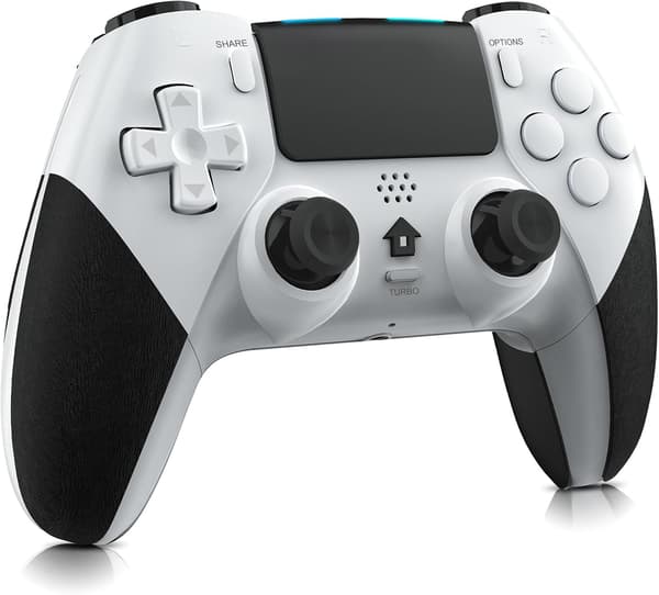 Trådløs PS4-controller, kompatibel med PS4/Pro/Slim, med dobbelt vibration og seks-akset gyroskopsensor - Hvid