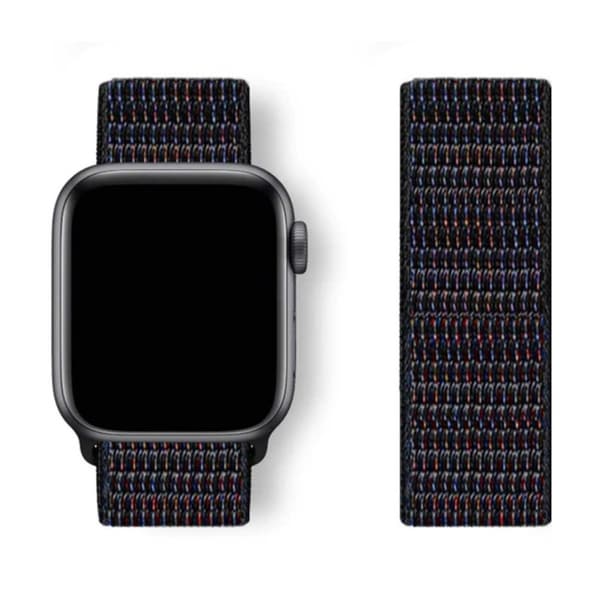 Apple Watch 38/40/41 nailonranneke, musta Sportloop-tarranauha