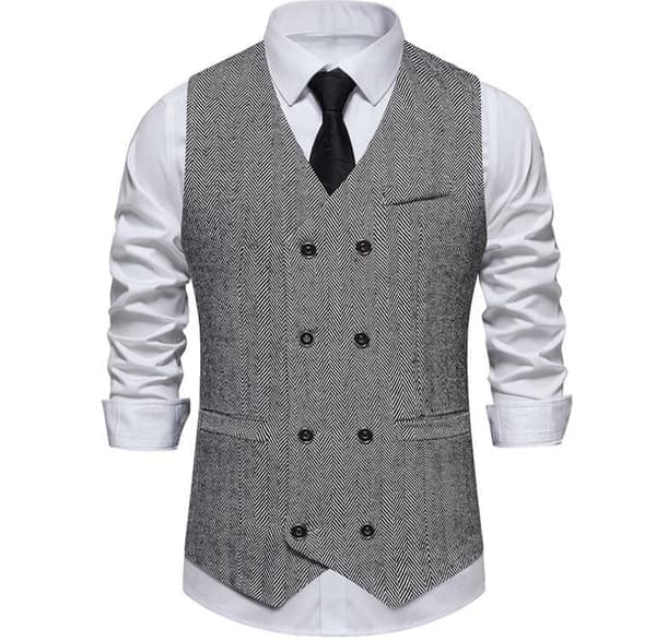 Men's Vest Slim Fit Double-Breasted Light Gray 2XL Light Gray 2XL