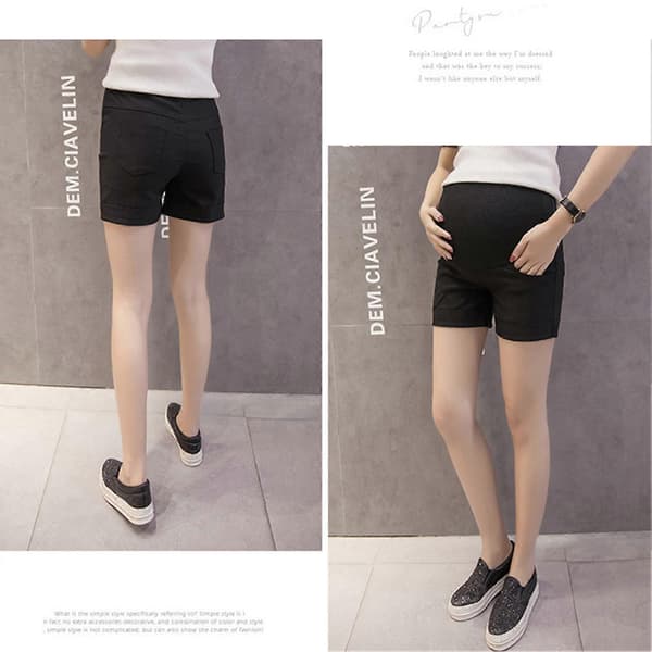 Maternity Sommershorts Høj Talje Elastisk Bomuld Åndbare Graviditetsmave Støtte Shorts Sort XL