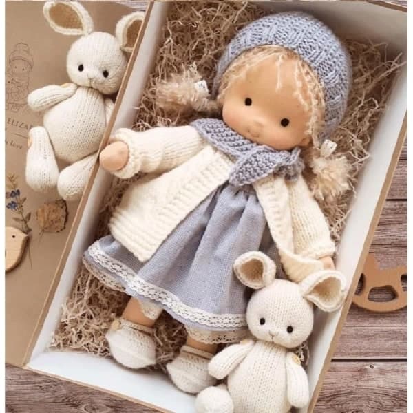 Handmade Waldorf Doll, 30 cm Cute Knitted Plush Stuffed Toy, Birthday Gift (B)