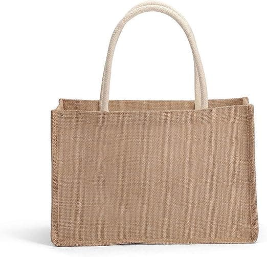 (Storlek: 31 cm x 22 cm x 15 cm) Juteväskor med handtag Naturlig L
