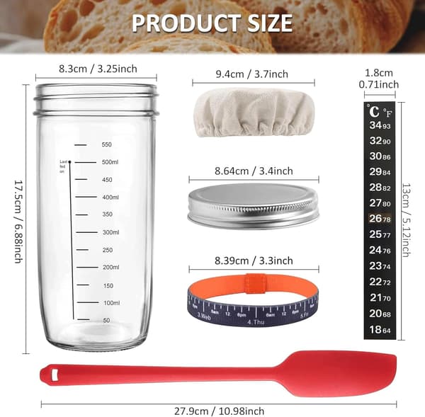 Surdejsstarterkrukke, surdejsstarterkit, 710 ml genanvendelig surdejskrukke til hjemmebagning