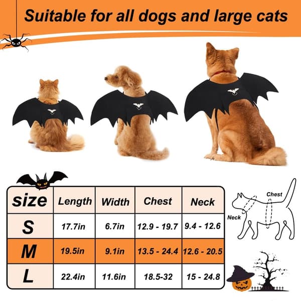 Flagermusvinger til hunde, Halloween-kostumer til mellemstore hunde med græskar