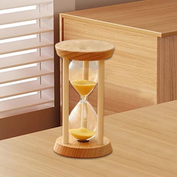 5 minuters sandtimer, timglas i trä, dekorativ sandklocka för kök, restaurang, kontor, klassrum 5*9cm