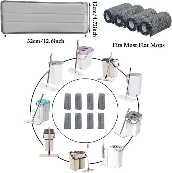 8 stk. moppehoveder, udskiftning af moppeklud, velcro, flad