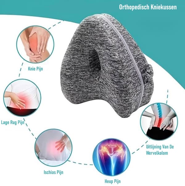 Orthopedic Knee Pillow with Strap Memory Foam Leg Pillow with Removable Washable Cover for Side Sleepers Hip and Back Alignment Dark Grey