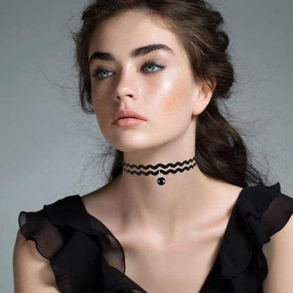 9 stk. Choker-sæt Sorte Choker-halskæder til kvinder Fløjlsbånd -