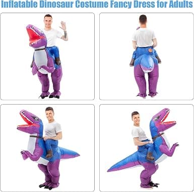 1 lila vuxen ridande Velociraptor uppblåsbar dräkt, uppblåsbar [JUN]