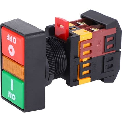 Dobbel trykknappbryter med LED-indikator, momentan på/av (380VAC)