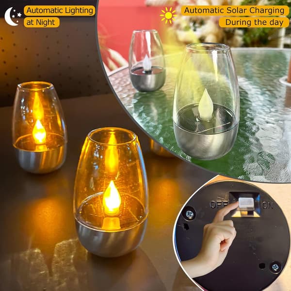 Solar Powered Outdoor Flameless Flickering LED Lantern with Dusk Sensor for Garden Camping Party[JUN]