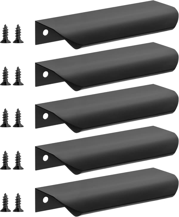 5-pak sorte køkkengreb, 120 mm skabsdørgreb, moderne aluminiumsgreb til badeværelsesskabe, mat sort 120mm 120mm