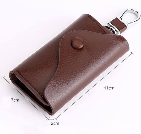 Leather Key Organizer with 2 Card Slots and 6 Key Hooks, Compact Mini Everyday Carry Bag, Brown