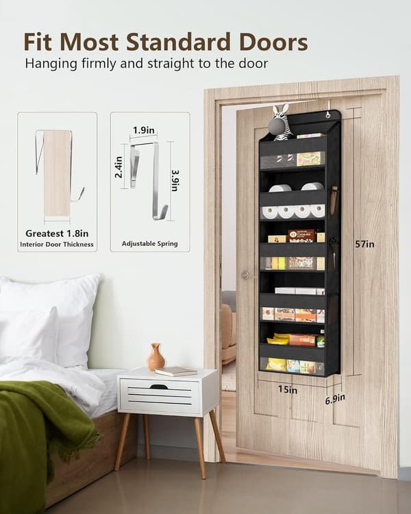 Over-the-Door Organizer, 5 Tiers with 11 Pockets, Hanging Storage, Black, 1 Piece