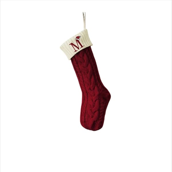 Personalized Embroidered Christmas Stocking - Knitted M Letter Pattern Christmas Decoration