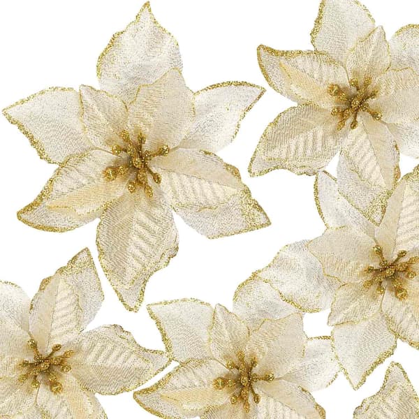 12 stk. glitter kunstige juleblomster kunstige juleblomster