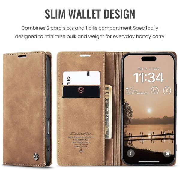 CASEME 013 Series PU læderpung-etui med stander til iPhone 17 Pro Max (brun, brun)