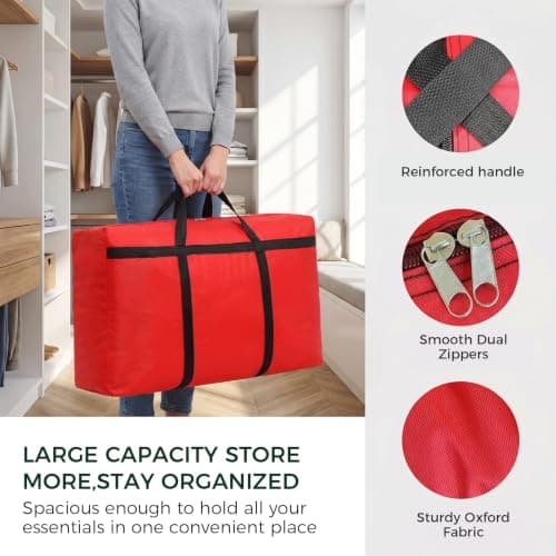 Stor rejsetaske foldbar opbevaringstaske overdimensioneret flyttetaske multifunktionel håndbagagetaske, rød, medium Rød 2 Medium Red 2 Medium