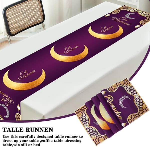 Eid Mubarak Ramadan Bordløper 71*14 tommer Muslimske Ramadan Duk Islamsk Eid Adha Bordduk Eid Bordduk Cover Dekorasjon