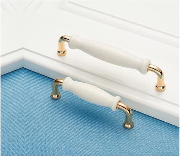 Ceramic Cabinet Handles, 2-pack Gold, 128mm/4\", Drawer Handles for Kitchen & Shoe Cabinets