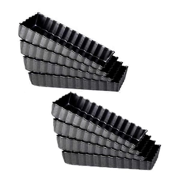 8-pack Non-stick Quiche and Tart Pans Rectangular with Removable Bottom, Fluted Tart Pan Compatible with Fruit Pie Cake