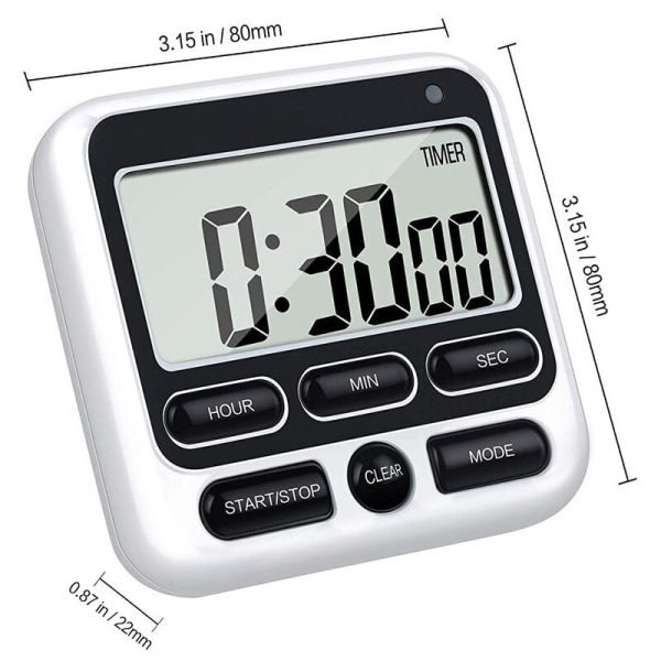 (Sort/Hvid, 8x7.8x2CM) Multifunktionel Solid State Elektronisk Stopur