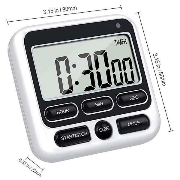 (Svart/Hvit, 8x7.8x2CM) Multifunksjonell Solid State Elektronisk Stoppklokke