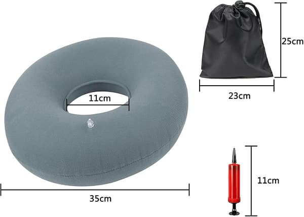 Oppblåsbar setepute i polyester, for hemoroider, halebeinsmerter, graviditet.