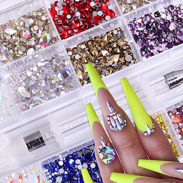 21 Sjakkbrett Neglekunst Krystall Rhinestone Sett Neglekunst, Krystall