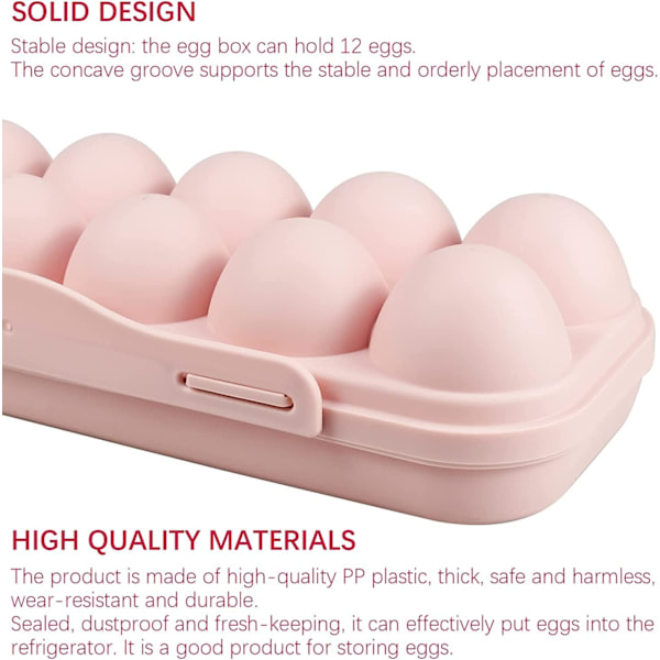 2 stk. Eggboks, 12 Ruter Plast Kjøleskap Egg Oppbevaringsboks med Lokk, Eggbrett Egg Holder for Kjøleskap, Egg Oppbevaringsbeholder - 29,5 x 10 cm
