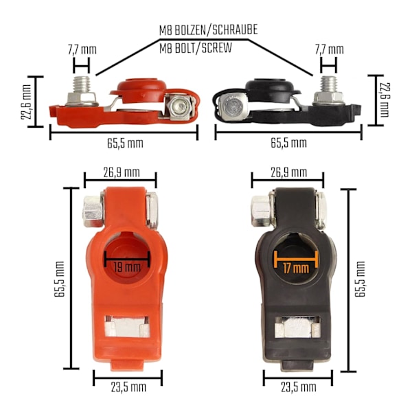 Sæt med 2 12v 24v Batteripoler Bilbatteripoler 12v Batteripoler Batteriforbindelse Bilbatteripol + plus og - minus Batteripol