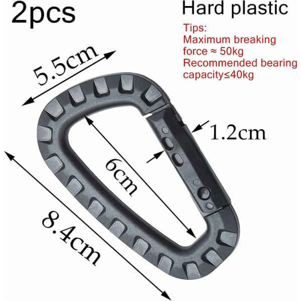 (Sort, 8,53x5,5cm) D-formet plastik karabin, taktisk karabin
