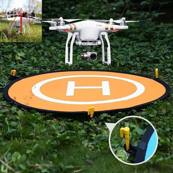 1 x Foldbar Vendbar Drone Landing Platform (55 cm, Blå/Orange)